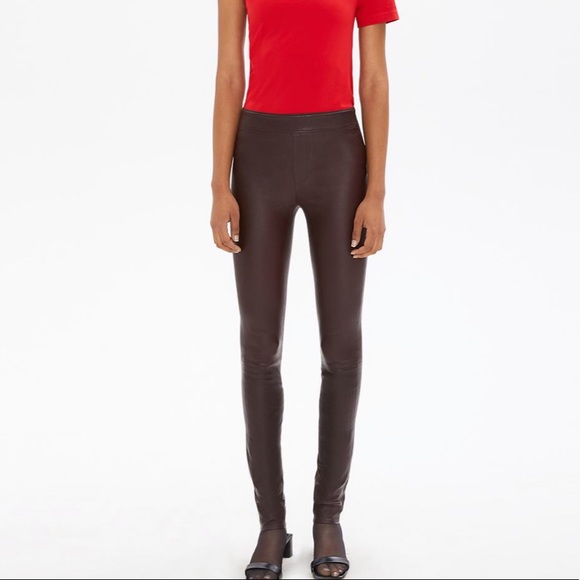 NWT Helmut Lang Leather Leggings in Merlot - Picture 2 of 8